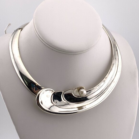 Antonio Pineda Wing Pearl 970 Sterling Silver Choker Necklace RARE 50's TAXCO - Picture 9 of 14